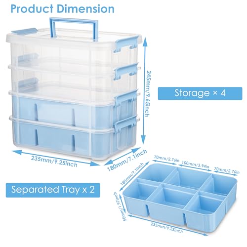 CraftGenes Art Supply Storage Organizer, 4-Tier 10 Qt Box, 2 Trays, Blue - color: Blue