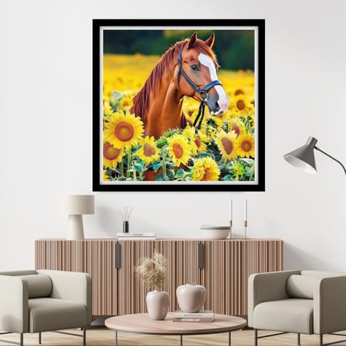 Fanxvivy Counted Cross Stitch Kits for Adults 11CT Unprinted Cross-Stitch Patterns Embroidery Kits Easy Cross Stitching Needlepoint Kits&Sunflower and Steed 18x18 inch - color: DIY-craft46