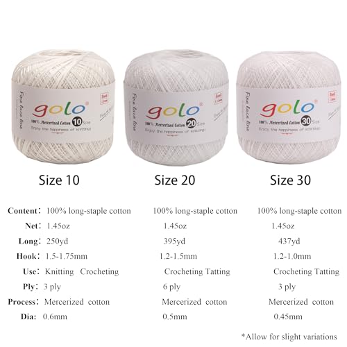 golo Crochet Thread Size 20 Knitting Yarn Pearl White Yarn 804 - color: 804 Pearl white