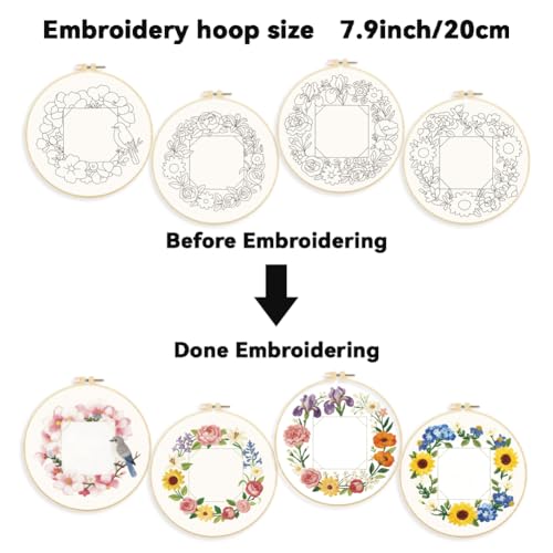 ORIGACH 4 Pack Floral Frame Embroidery Kits for Beginners - style: Floral Frame