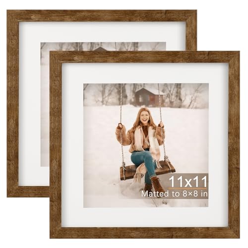 TOFOREVO 11x11 Picture Frames with 8x8 Mat Set of 2, Rustic Brown - color: Rustic Wood, size: 11x11