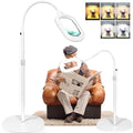 Large Magnifying Glass with Light and Stand, 15X Rectangle Optical Real Glass Lens, Height Adjustable Gooseneck Magnifier Floor Lamp, 5 Color Modes LED Dimmable Lighted Hands Free for Crafts - White - color: White