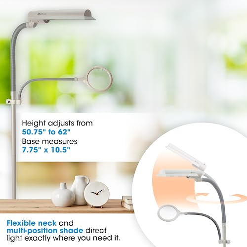OttLite 18-Watt EasyView CFL Floor Lamp with Magnifier, Dove Gray - style: Grey