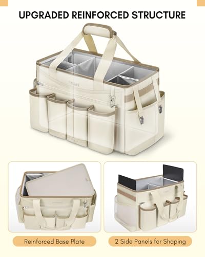 Ytonet Extra Large Cleaning Caddy Bag with Detachable Apron, Cleaning Tote - color: Apricot