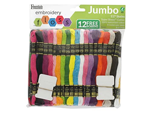 Essentials By Leisure Arts and Iris Embroidery Floss Jumbo 117 Pack - 6 Strand Cotton Floss with Bobbins for Cross Stitch, Embroidery, Craft Projects