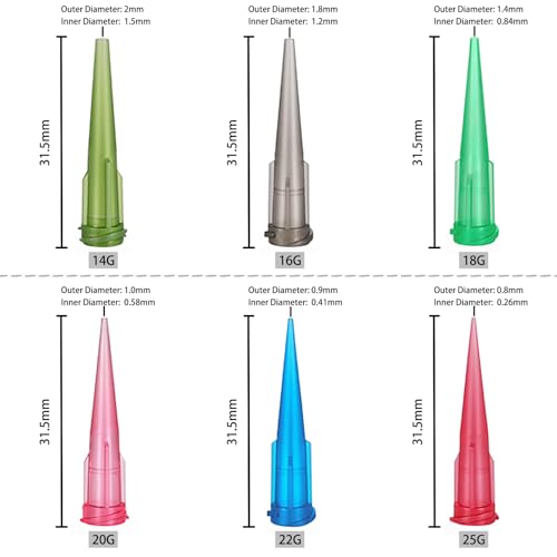 120Pcs 6 Size Plastic Tapered Pinhead Blunt Tip Dispenser Needles - size: 120Pcs 6 Size