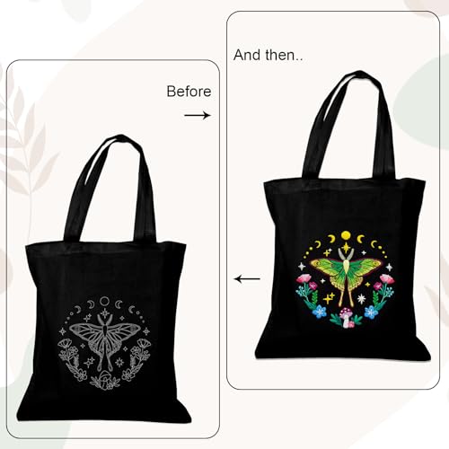 Nuberlic Embroidery Tote Bag Kit for Beginners with Moth Pattern - color: color1