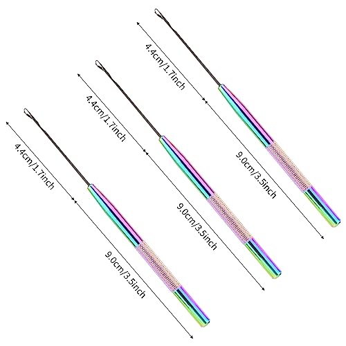 NEWISHTOOL Stainless Steel Hair Extensions Loop Needle Pulling Hook Tool, 3 PCS Micro Needle Threader Wire Pulling Loop Hook Tools for Silicone MicroLink Beads Rings and Feathers Extensions - color: Rainbow, size: Pulling Hook