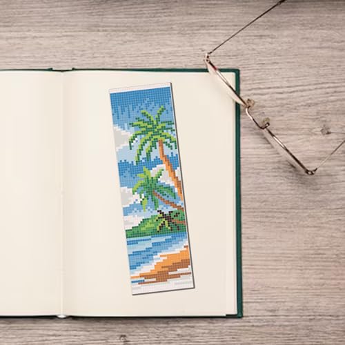 FREEBLOSS 6 Set Cross Stitch Bookmark Kit 11 CT Stamped Cross Stitch Kit DIY Embroidery Bookmark Kits for Adult Beginners with Instructions, Tropical Landscape Pattern, 6 x 20 cm/8" x 2.4" - style: Tropical