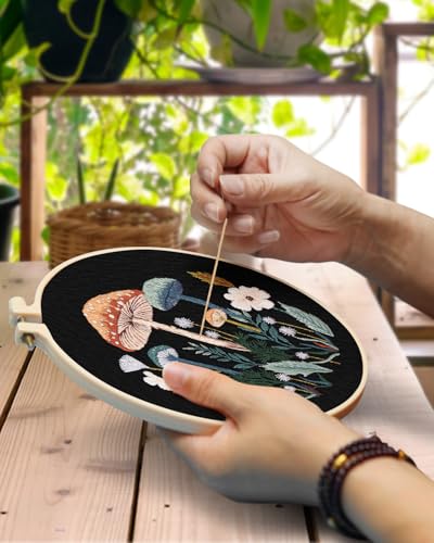 TINDTOP Embroidery Kit for Adult Beginners, Embroidery DIY Starter Kit - color: Mushroom B