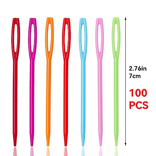 100 Pcs Plastic Needles for Yarn, 2.7inch Large Eye Plastic Sewing Needles - size: 100 PCS