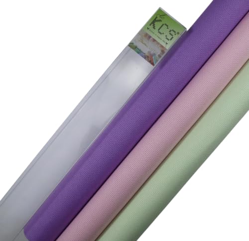 KCS 3 pc of 15" x 18"(38cmx45cm) 16 Count Cross Stitch Cotton Aida Cloth Needlework Rolled Fabric Box,16CT,Lavender+Pink+Light Green - color: Lavender+pink+light Green, size: 16CT