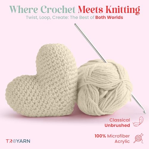 TROYARN Summer (4- Skeins Pack) Silk Effect Hand Knitting Yarn Crochet Art Lace Craft 100% Microfiber Acrylic 4x100 gr (4x383 yds) (105001 - Cream) - color: 105001 - Cream, size: 4 Skein