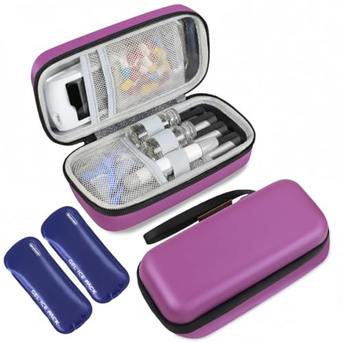 Medineed Portable Insulin Cooler Travel Case, 2PCS Ice Packs, Solid Purple - color: Purple-No Temp