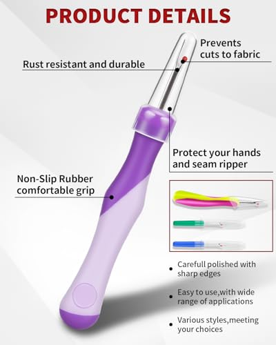 8 PCS Seam Ripper Tool Set - 4 Pcs Seam Rippers for Sewing (2 Big+2Small) with 2 Scissors & 2 Blades, Sewing Supplies for Needle Work Patterns and Sewing Clothes