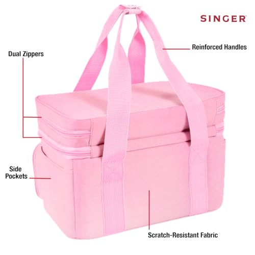 SINGER Portable Sewing Accessories Organizer Bag, 18 Compartments, Pink - color: Pink