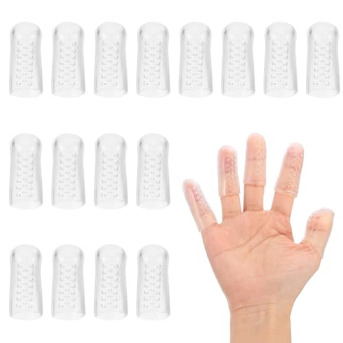 PATIKIL Gel Finger Cots 1.8"x0.94", 20 Pcs Silicone Finger Protector Support with Air Hole Breathable Finger Sleeve Cushions Thumb Protector Covers Fingertip Caps Gloves, Clear - color: Clear, size: 1 Count (Pack of 20)