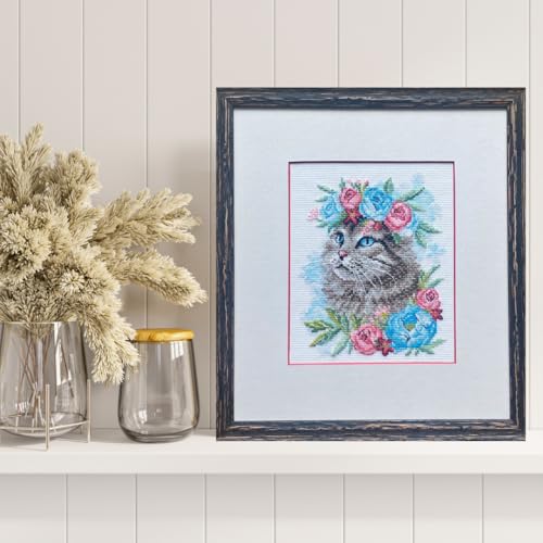 RIOLIS 2088 Cat in Flowers Counted Cross Stitch Kit 6 x 7 in - style: Cat in Flowers 2088
