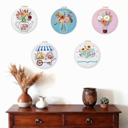 ORIGACH 6 Pack Vase Letter Book & Flower Wreath Embroidery Kit - style: Vase Letter Book & Flower Wreath