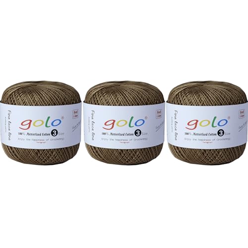 golo Crochet Thread Size 3 Yarn for Hand Knitting 3 Balls Crochet Yarn for Crocheting - color: 000736Brown