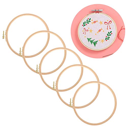 5 Pieces 7.5 Inch Embroidery Hoops, Round Cross Stitch Hoop Rings Wooden Embroidery Frames Wood Circle Display Frame for Art Craft Sewing and Hanging Ornaments