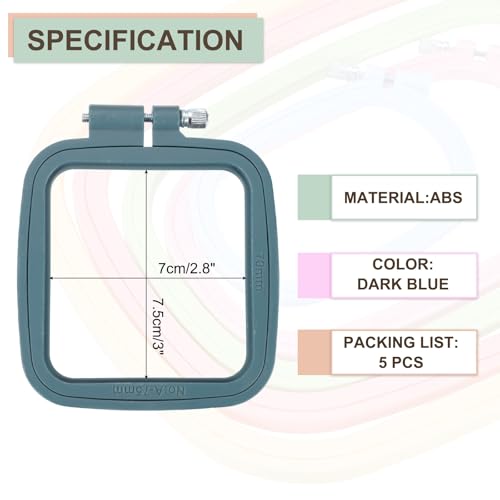PATIKIL 5 Pieces 2.8" x 3" Square Embroidery Hoops, Adjustable Cross Stitch Hoops Ring ABS Plastic Embroidery Frame Punch Needle Hoop for Sewing, Needlework, DIY Craft, Dark Blue - color: Dark Blue, size: 2.8" x 3"