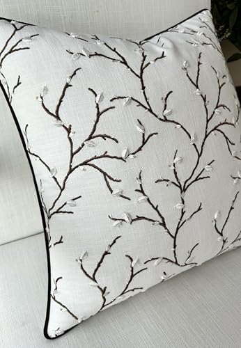 VAGMINE Embroidered Pussy Willow Branch 18x18 Throw Pillow Cover, Ivory - color: Ivory-pussy Willow, size: 18" x 18" (Pack of 1)