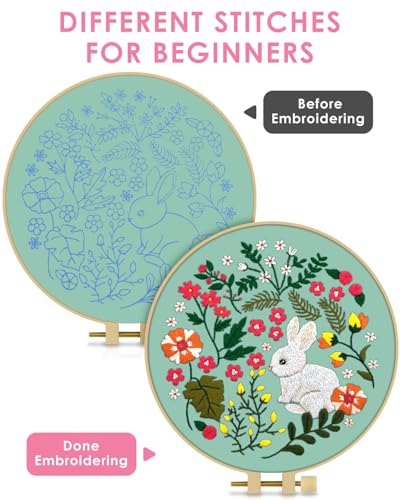TINDTOP Embroidery Kit for Beginners Adult, Rabbit Embroidery Kit - color: Rabbit
