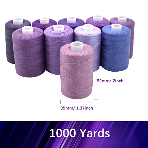 Sewing Thread 10 Color Sewing Industrial Purpose 1000 Yards Per Spool 40S/2 Polyester for DIY Sewing Machine,Embroidery Machine,Hand Sewing (Purple) - color: Purple