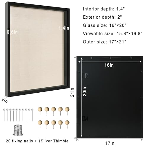 16x20 Large Shadow Box Picture Frame with Soft Linen Back, Black Wooden Youth Kids Jersey Frame Display Case with Tempered Glass Cover for Wall Display - color: Black, size: 16x20
