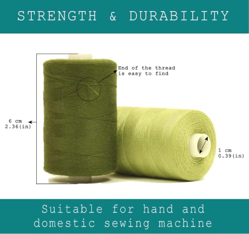 BlesSew Sewing Thread in Green Color Tones – 6 Spools of Polyester Thread for Sewing Machine for Beginners, Hand Stitching & Quilting - 1000 yds per Spool - color: Green