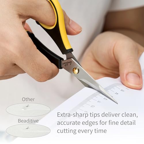 Beaditive Precision Craft Scissors - Stainless Steel Blades With Safety Cap - Ultra Sharp Tip & Non-Slip TPR Handles - For Adult & Kid Paper Crafting, Scrapbooking, Home, Office, and School Use - style: Yellow