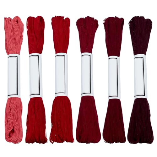 FREEBLOSS 300 Yards Sashiko Thread 6 Skeins 100% Cotton Cord Wine Red Japanese Embroidery Sashiko Threads for Hand Sewing Thick Sashiko Thread for Japanese Embroidery Supplies Embroidery Floss - color: Red
