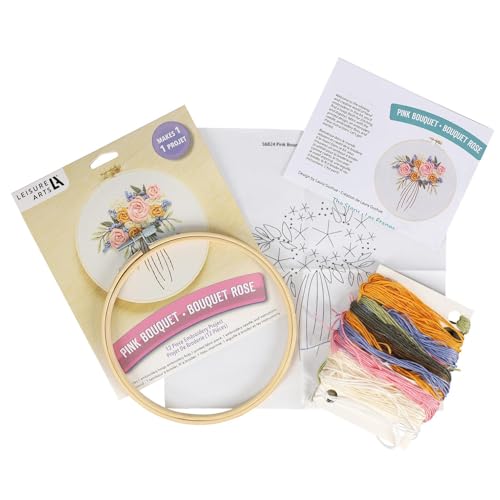 LEISURE ARTS Embroidery Kit, 3 Pc. Floral, 6" Embroidery Kit for Beginners and Adults, Cross Stitch Kits with Patterns, DIY Starter Kit for Hand Stitching Crafts