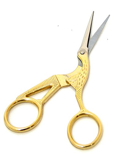 2 Pack 4.5 Inch Gold Plated Stainless Steel Stork Bird Scissors for Embroidery Sewing, Craft, Art Work