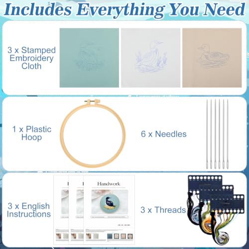 Mindsoft 3 Set Needlepoint Kit for Beginners with Hoop,Loon - style: Loon