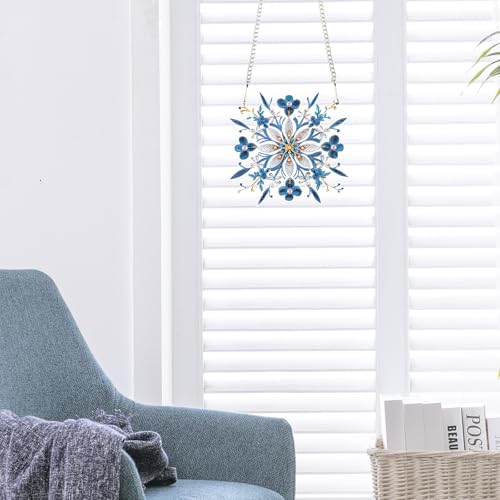 JISHSHAY Diamond Painting Pendant Flower Diamond Art Hanging Ornament Flower Gem Art Window Hanging Gem Painting Wind Chimes Mosaic Kits for Adults Windchimes Embroidery Suncatchers Sun Catchers - color: Flower 1