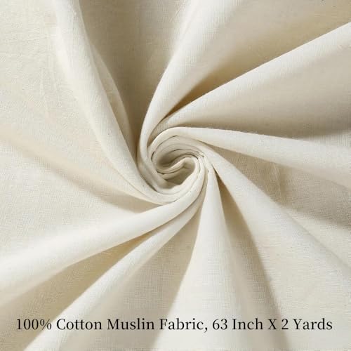 100% Cotton Fabric, 63 Inch X 2 Yards Unbleached Muslin Linen Fabric by The Yard, Medium Weight Draping Fabrics Suitable for Sewing Embroidery, Garments, Crafts Material-Natural