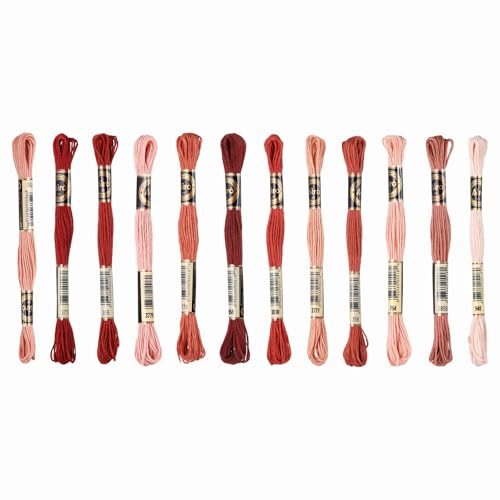 PATIKIL 12 Skeins Embroidery Floss Polyester Embroidery Threads Light Red - color: Light Red