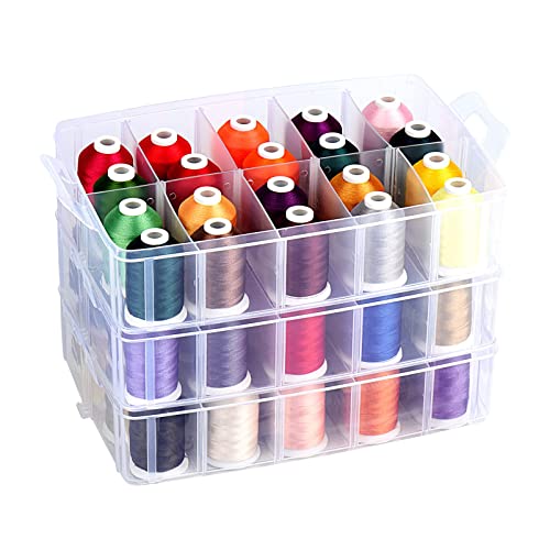 Simthread 3-Layer Thread Organizer Box 60 Spools Stackable Storage Case - size: 3 Layers Case
