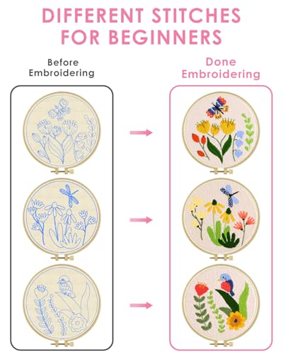 TINDTOP Punch Needle Kits, Flowers Punch Embroidery Kits for Adults - color: Flowers 3 Set