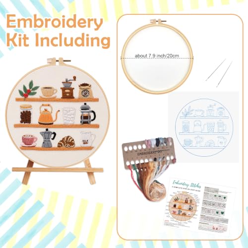 Nuberlic Coffee Bar Embroidery Kit for Beginners - color: coffee