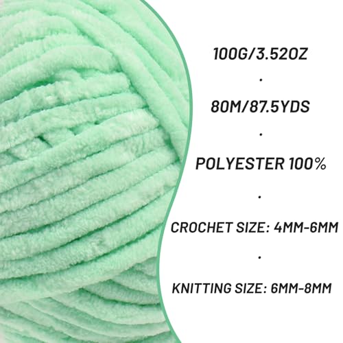 Chenille Yarn for Crocheting Size 5 Bulky Yarn 2 Pack Mint Green - color: 2 Mint Green