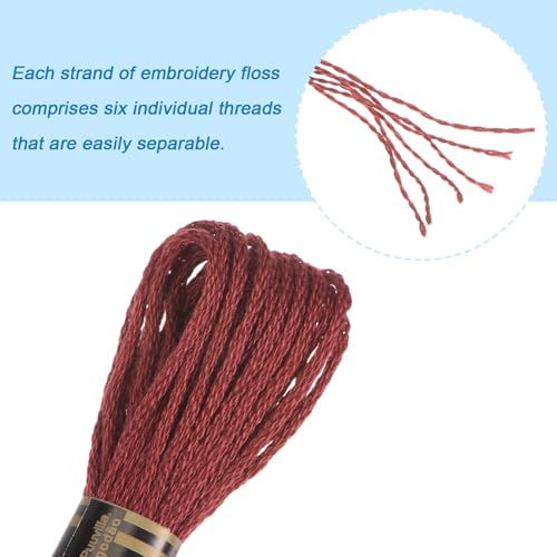 HARFINGTON 12 Skeins Embroidery Floss 8m Each Egyptian Long Fiber Cotton Cross Stitch Thread 26S/2x6 for Embroidery Projects Bracelet, Dark Red - color: Dark Red