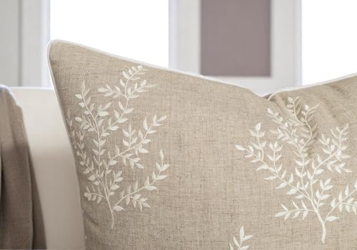 VAGMINE Embroidered Fern Leaf 18x18 Throw Pillow Cover, Natural - color: Natural-leaves, size: 18" x 18" (Pack of 1)