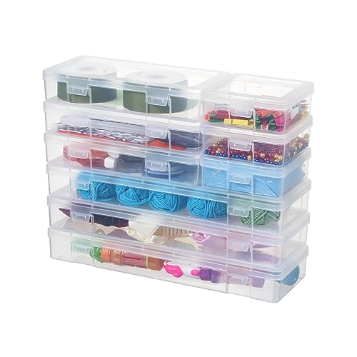 novelinks Clear Pencil Box and Small Plastic Storage Containers with Lids - color: 3 Small + 3 Medium + 3 Large -Clear