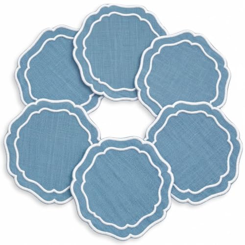 Linen Coasters for Drinks, Set of 6, 6 inch, Marine - color: 1261 - Marine, size: 6 inches