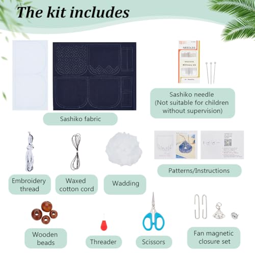 ACRNIGHEET Sashiko Coin Purse Kit Beginner Persimmon Blossom Embroidery Kit with Printed Sashiko Fabric Coin Purse Kit with Instructions Sashiko Kit for Beginners Traditional Japanese Sashiko DIY Kit