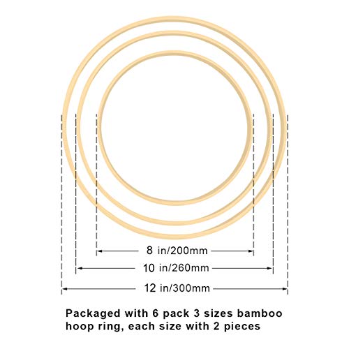 Worown 6 Pack Bamboo Floral Hoops, 3 Size Wooden Floral Wreath Rings for Making Wedding Wreath Decor and Wall Hanging Crafts (8, 10, 12 Inch) - size: 6Pcs (8/10/12 Inch)