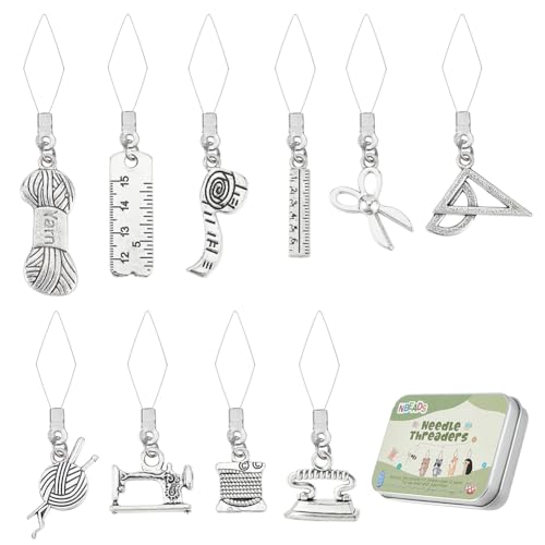 NBEADS 20 Pcs Sewing Tools Beads Needles Threader, 304 Stainless Steel Sewing Needle Threader Stitch Insertion Hand Machine Sewing Thread DIY Tools with Alloy Pendants and Box for Sewing Crafting